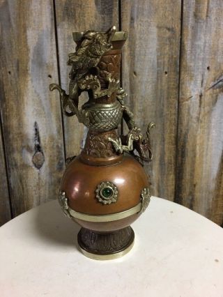 Vintage Copper And Brass Dragon Vase Hand Made And Hand Forged