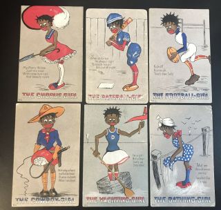 Black Americana Woman Athlete Postcards (6) C1910 Baseball - Football - Cowboy