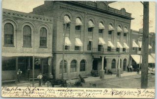 Burlington,  Wisconsin Postcard Hotel Burlington Street View W/ 1909 Cancel