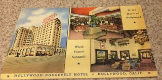 Hollywood Roosevelt Hotel In Hollywood California 1945 Vintage Linen Postcard