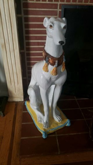 Italian Mid Century Ceramic Pottery Greyhound Dog Figurine Statue On Pillow 26”