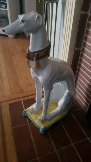 Italian Mid Century Ceramic Pottery Greyhound Dog Figurine Statue on Pillow 26” 2