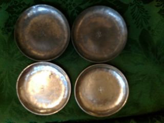 4 Antique Hand Made John Q Groot Pewter Coasters With Fleur De Lys In Center