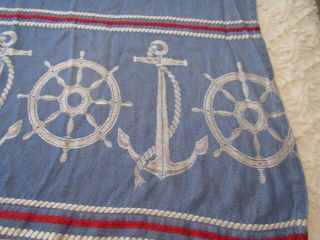 4 Vintage Drapes Bates Cotton Panels Red White Blue Anchors Nautical