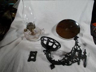 B&H Cast Iron Wall Bracket Finger Oil Lamp w Adjustable Reflector & Wall Plate 2