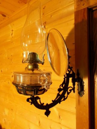 B&H Cast Iron Wall Bracket Finger Oil Lamp w Adjustable Reflector & Wall Plate 3