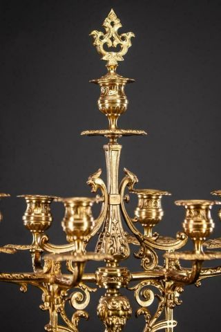 Candelabra Pair | Two French Candle Holders | 2 Gothic Gilded Bronze Gilt | 24 