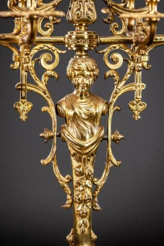 Candelabra Pair | Two French Candle Holders | 2 Gothic Gilded Bronze Gilt | 24 