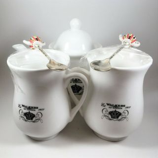 Walkers Of London Tea Setting For Two,  Tea Pot And Cups W/ Spoons White