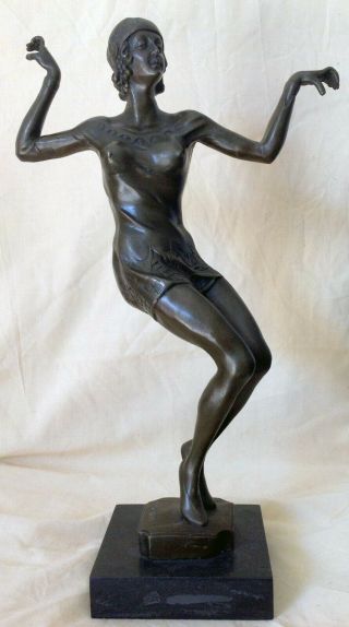 Art Deco Hot Cast Bronze Statue.  Elegant Dance Signed Demetre Chiparus