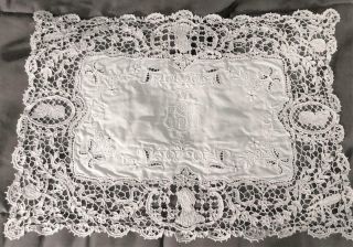 11 Antique Point De Venise Hand Made Embroidered Lace Figural Placemats Italian