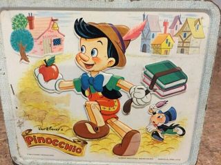 Vintage 1971 Pinocchio Metal Lunch Box By Alladin,  Walt Disney Productions