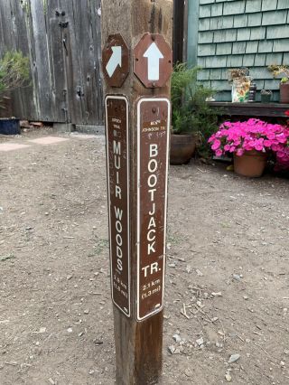 Wood Trail Post w 3 Hiking Signs Mt Tamalpais Tam DIPSEA to Stinson Beach CAL. 3