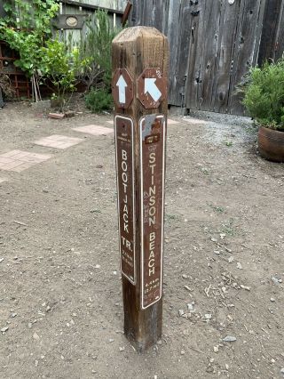 Wood Trail Post w 3 Hiking Signs Mt Tamalpais Tam DIPSEA to Stinson Beach CAL. 6