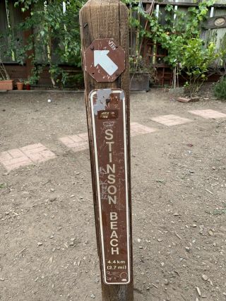 Wood Trail Post w 3 Hiking Signs Mt Tamalpais Tam DIPSEA to Stinson Beach CAL. 7