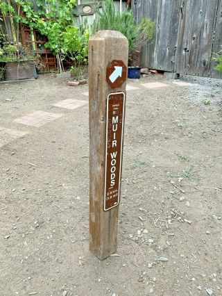 Wood Trail Post w 3 Hiking Signs Mt Tamalpais Tam DIPSEA to Stinson Beach CAL. 8