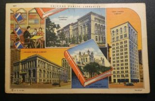 Illinois - Chicago Public Libraries Il Vintage Multiview Postcard