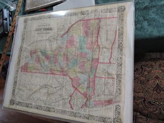 Orig 1857 26 x 29 Colton ' s Rilroad & Town Map of York NY State Pocket 6