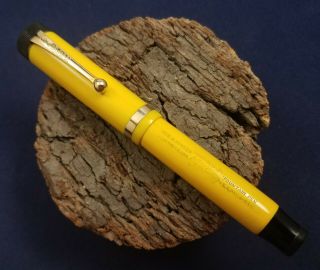 Mandarin Yellow Duofold Jr Fountain Pen - Stub Nib - Yellow Threads - Restored