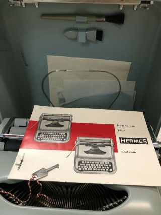 Vintage Hermes 3000 Portable Typewriter and Case - Mid Century 11