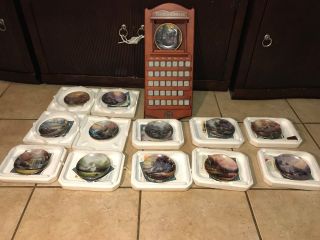 Thomas Kinkade Perpetual Calendar 13 Plates Wood Display