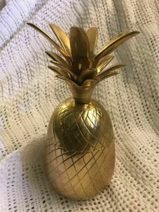 Vintage Hollywood Regency Solid Brass Pineapple Trinket Box With Candle Holder