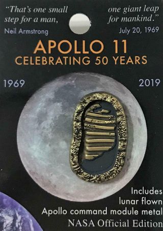 Nasa Apollo 11 Foot Prints 50th Anniversary Lapel Pin Contains Flown Metal