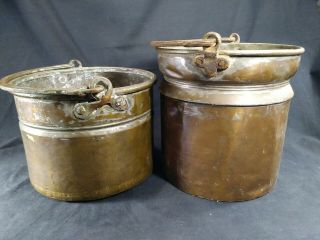 Pair Large Copper Pots Vat Cauldron Wrought Iron Handles Double Boiler Antique