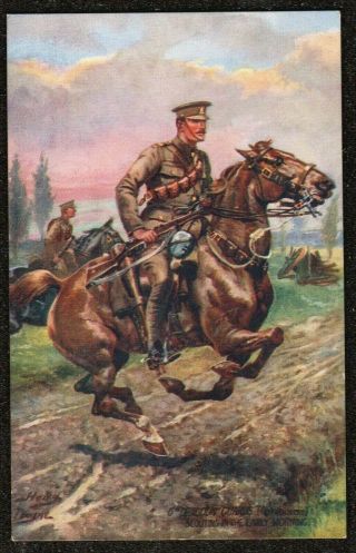 Ww1 Harry Payne Tucks 8890 Postcard 6th Dragoon Guards Scouting In The Morning