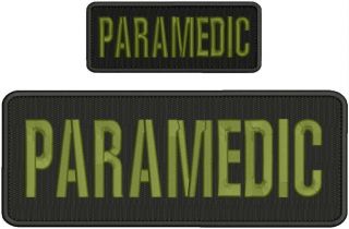 Paramedic Embroidery Patch 4x10 And 2x5 Hook Od Green Letters