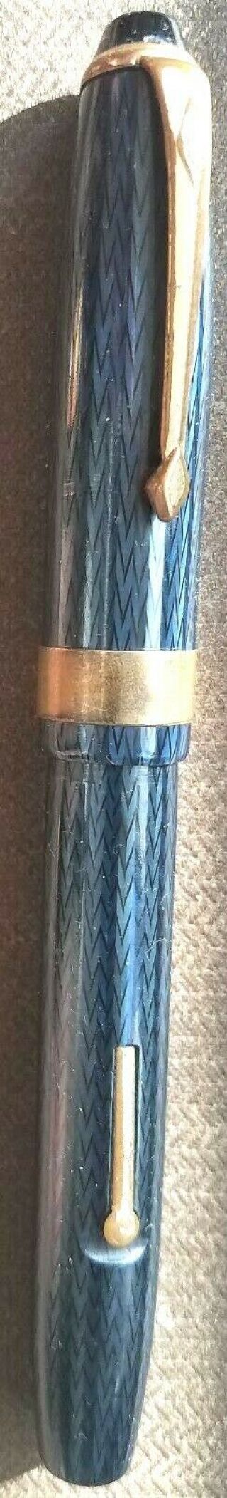 Ultra - rare blue herringbone Conway Stewart 60 Fountain Pen,  stub italic Flex Nib 5