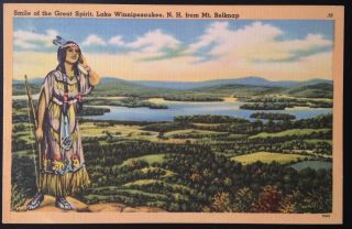 Lake Winnipesaukee,  Nh.  C.  1940 Pc.  Smile Of The Great Spirit From Mt.  Belknap