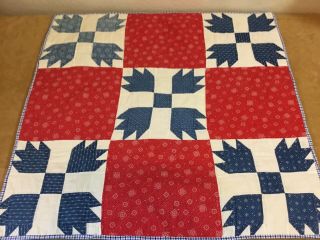 Antique Vintage Small Patchwork Quilt,  Bears Paw,  Floral Calicos,  Red,  Blue