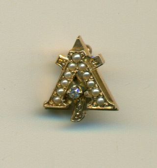 Very Old Alpha Gamma Delta 18k 14k Gold Pearl Diamond Allegheny Pin Badge - Wow