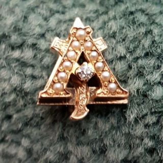 Very old Alpha Gamma Delta 18k 14k gold pearl diamond Allegheny pin badge - Wow 2