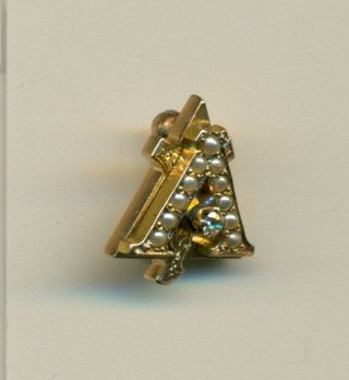 Very old Alpha Gamma Delta 18k 14k gold pearl diamond Allegheny pin badge - Wow 3