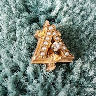 Very old Alpha Gamma Delta 18k 14k gold pearl diamond Allegheny pin badge - Wow 7