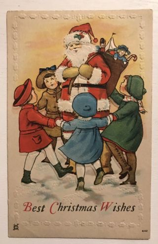 Santa Claus With Children Dancing Antique Christmas Postcard - K - 30