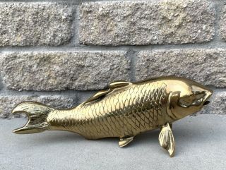 Vintage Asian Brass Koi Fish Figurine Mid Century Modern Art Deco Decor 10”