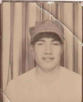 Vintage Photo Booth: Very Handsome,  Sexy Young Man In Army Style Cap - Gay Int.