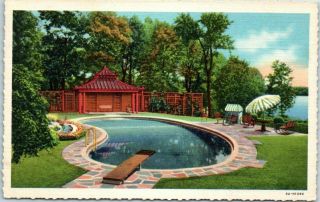 Lake Geneva,  Wisconsin Postcard Maytag Home " Swimming Pool & Bath House " Linen