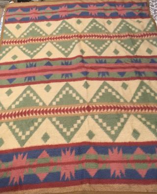 Vtg Biederlack Southwest Tribal Fleece Throw Reversible Blanket 58 X 77 Usa