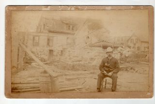 1890 Cabinet Photo Damage & Policeman From Cyclone In Lawrence,  Massachusetts