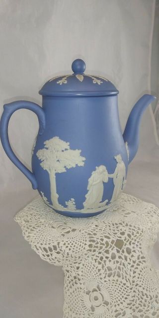 Wedgewood Blue & White Jasperware - Coffee Pot 8