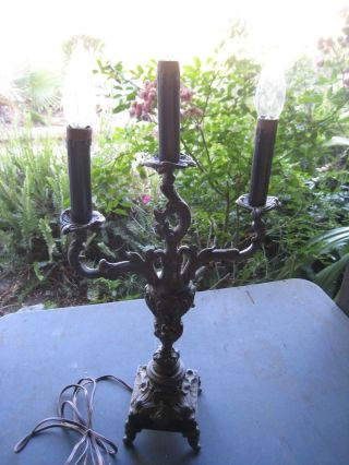 Vintage Bouillotte 3 - Arm Candlestick Lamp Light 24 " Tall