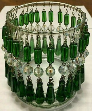 Vintage Czech Crystal Lamp Chandelier Prisms Set Of 24 Green