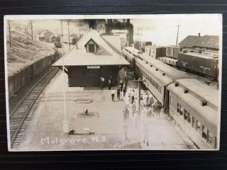 1920 Real Photo Postcard Railway Train Station Depot Mulgrave Nova Scotia Canada