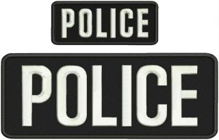 Police Embroidery Patches 4x10 And 2x5 Hook On Back White Letters