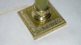 Louis XVI gilt BRONZE ONYX Corinthian Table LAMP w.  OPALINE VASELINE Glass SHADE 11