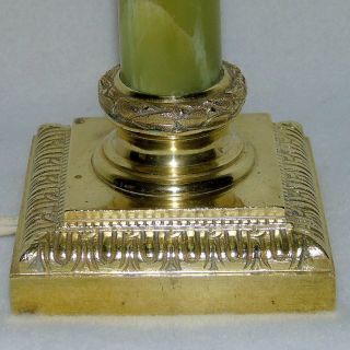 Louis XVI gilt BRONZE ONYX Corinthian Table LAMP w.  OPALINE VASELINE Glass SHADE 6